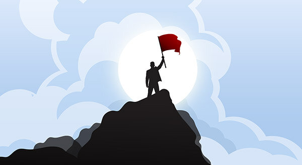 clipart person standing atop a mountain waving a flag