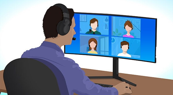 clipart man on a video call