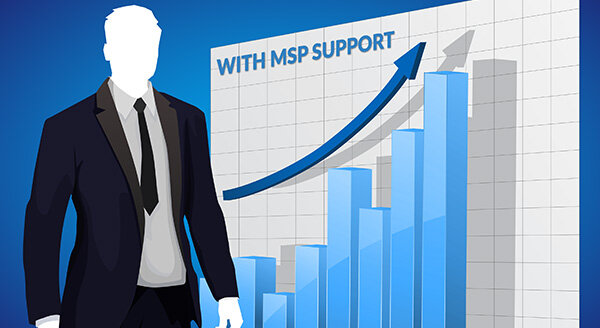 clipart man in suit stands in front of graph with MSP support