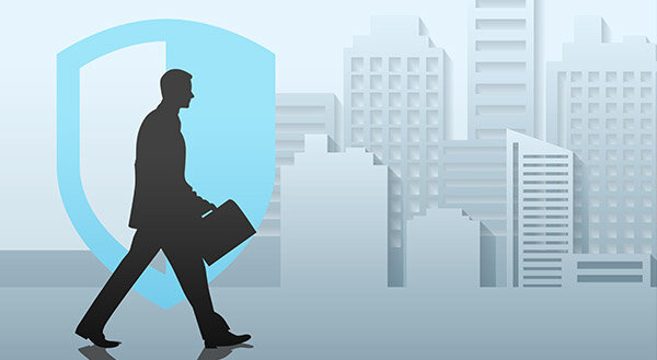 clipart man walking in front of buildings