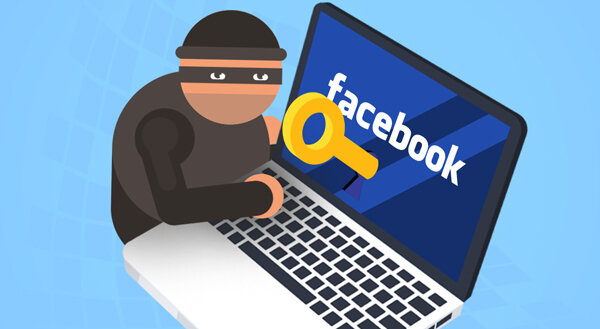 clipart robber breaking into a laptop with facebook on it