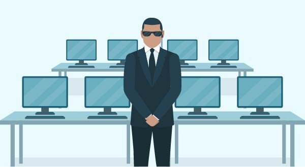 clipart security guard standing in front of a bunch of computers