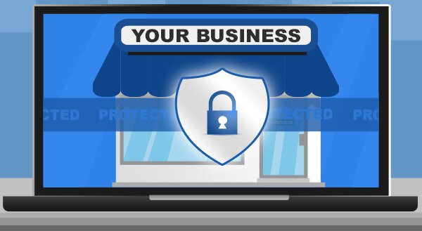 clipart laptop showing a business with a lock over it