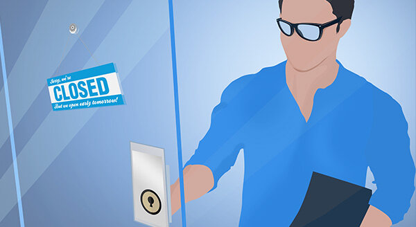 clipart man trying to get into a door with a closed sign
