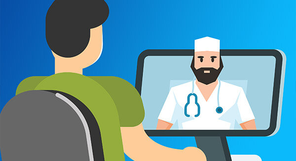 clipart person speaking to doctor though a computer