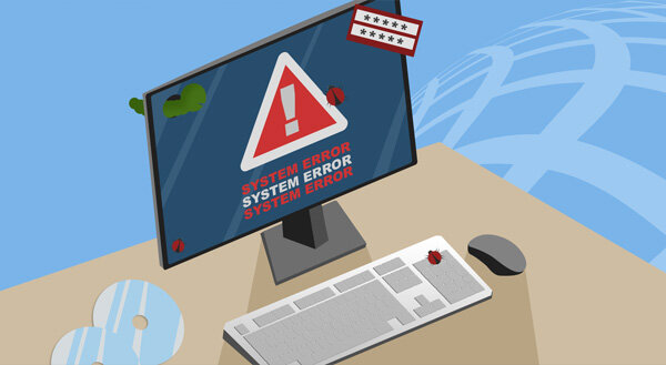 clipart computer with a system error/virus message on it