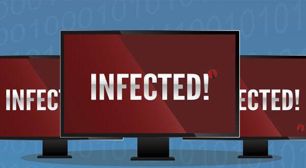 three clipart monitors that say "infected!" on them
